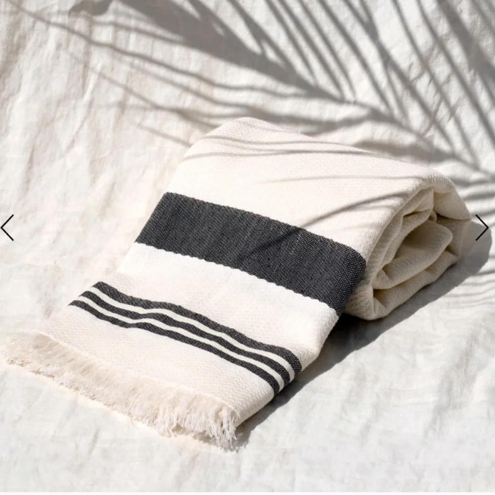 Walter Baker Stripe Cotton Beach Towel Picnic Blanket Ivory Cream Gray